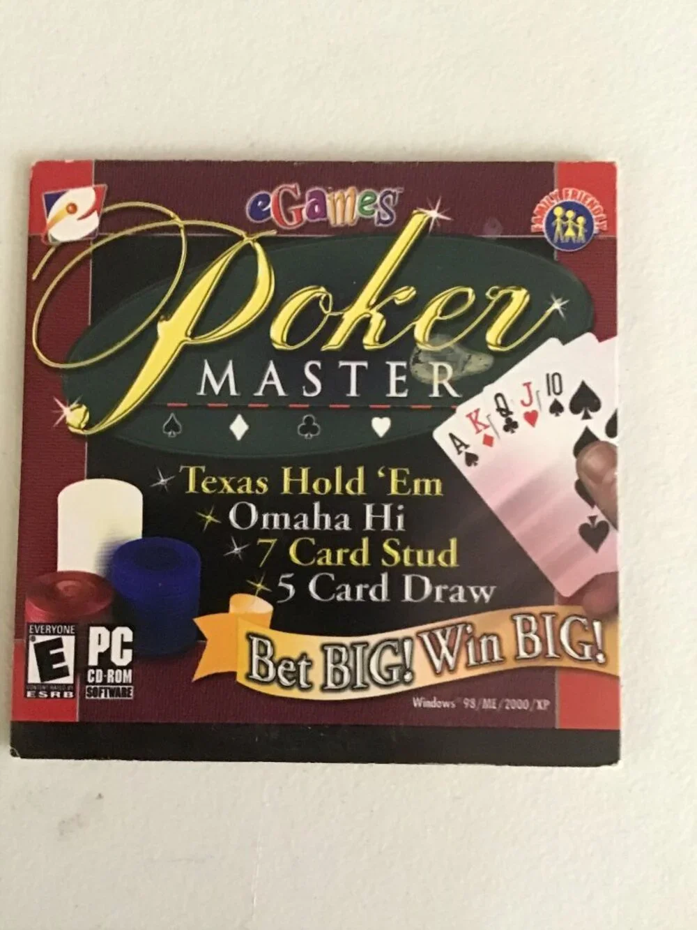 eGames Poker Master CD-ROM Brand New XP 5 & 7 Card Stud Texas Hold Em PC Windows